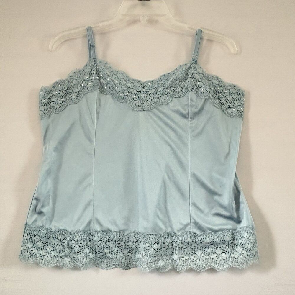 Petite Sophisticate Women’s blue Lace Sequined Satin Beaded Cami Vintage‎ Large